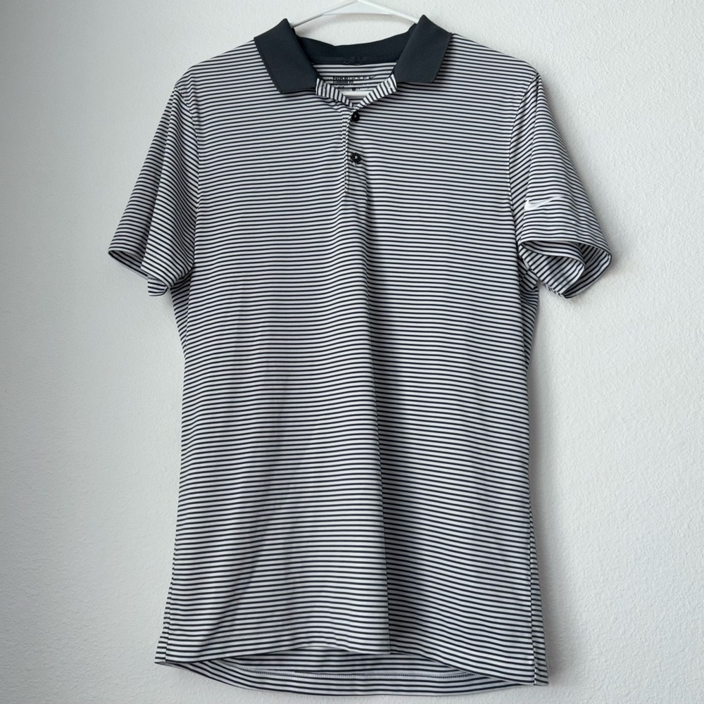 Nike Golf Small Striped Polo Shirt with Grey Collar
